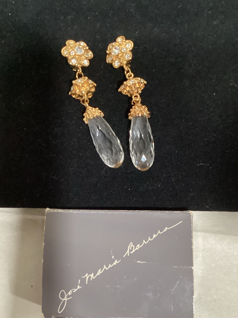 Gold Drop Earrings with Clear Teardrop acrylic Crystals